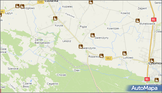 mapa Świerczynki gmina Łysomice, Świerczynki gmina Łysomice na mapie Targeo