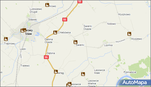 mapa Świerki gmina Nowy Staw, Świerki gmina Nowy Staw na mapie Targeo