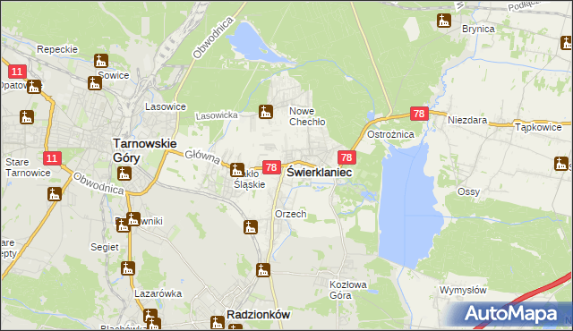 mapa Świerklaniec, Świerklaniec na mapie Targeo