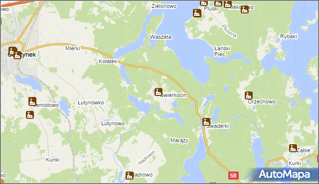 mapa Świerkocin gmina Olsztynek, Świerkocin gmina Olsztynek na mapie Targeo