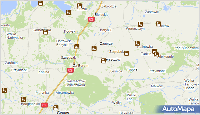 mapa Świerszczów gmina Cyców, Świerszczów gmina Cyców na mapie Targeo