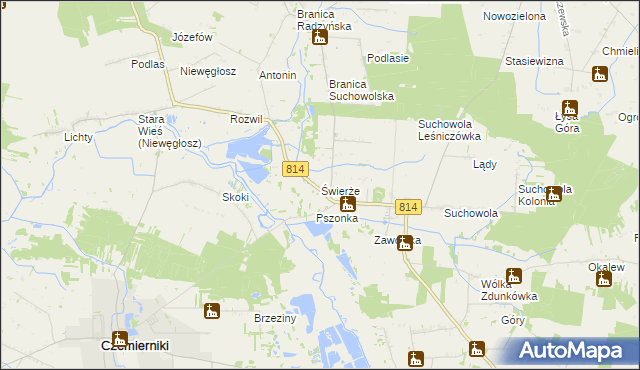 mapa Świerże gmina Wohyń, Świerże gmina Wohyń na mapie Targeo