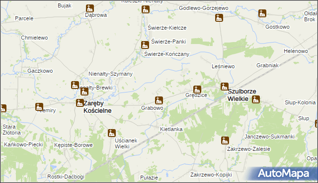 mapa Świerże-Kolonia gmina Zaręby Kościelne, Świerże-Kolonia gmina Zaręby Kościelne na mapie Targeo