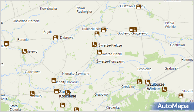 mapa Świerże Zielone, Świerże Zielone na mapie Targeo