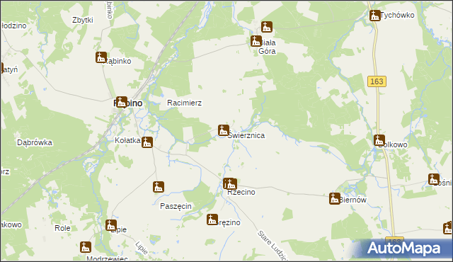 mapa Świerznica gmina Rąbino, Świerznica gmina Rąbino na mapie Targeo