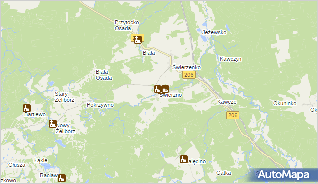 mapa Świerzno gmina Miastko, Świerzno gmina Miastko na mapie Targeo