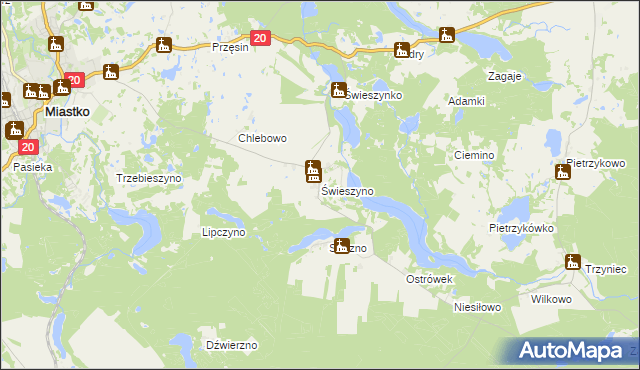 mapa Świeszyno gmina Miastko, Świeszyno gmina Miastko na mapie Targeo