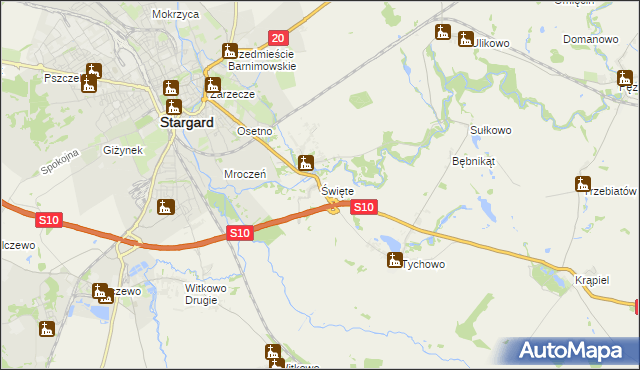 mapa Święte gmina Stargard, Święte gmina Stargard na mapie Targeo