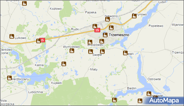 mapa Święte gmina Trzemeszno, Święte gmina Trzemeszno na mapie Targeo