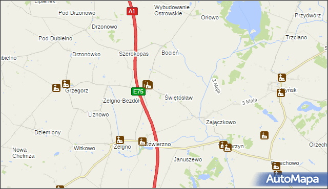 mapa Świętosław gmina Chełmża, Świętosław gmina Chełmża na mapie Targeo