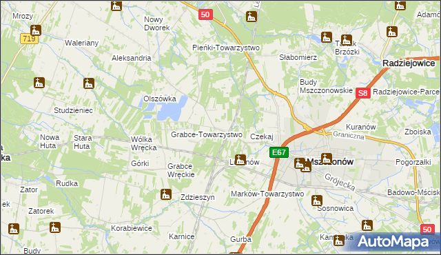 mapa Świnice gmina Mszczonów, Świnice gmina Mszczonów na mapie Targeo