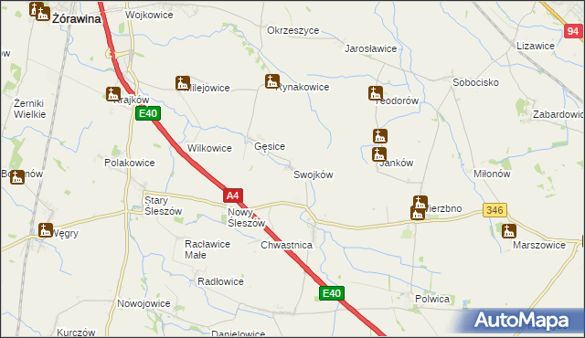 mapa Swojków gmina Domaniów, Swojków gmina Domaniów na mapie Targeo