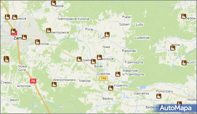 mapa Sworzyce gmina Końskie, Sworzyce gmina Końskie na mapie Targeo