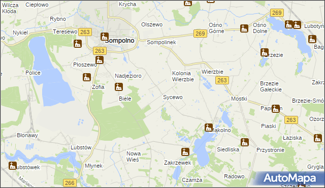 mapa Sycewo, Sycewo na mapie Targeo
