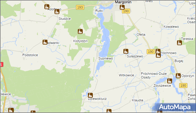 mapa Sypniewo gmina Margonin, Sypniewo gmina Margonin na mapie Targeo