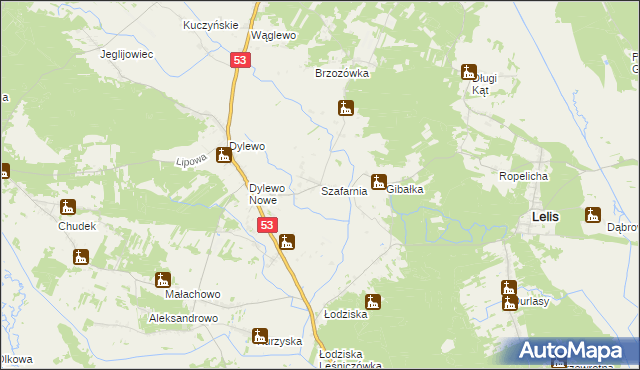 mapa Szafarnia gmina Lelis, Szafarnia gmina Lelis na mapie Targeo