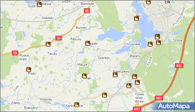 mapa Szarejki gmina Ełk, Szarejki gmina Ełk na mapie Targeo