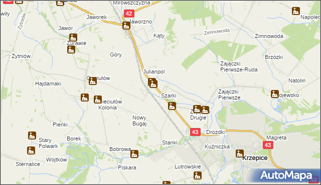 mapa Szarki gmina Krzepice, Szarki gmina Krzepice na mapie Targeo