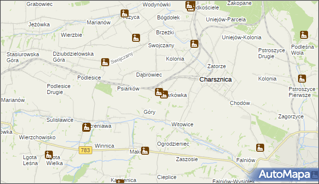 mapa Szarkówka gmina Charsznica, Szarkówka gmina Charsznica na mapie Targeo