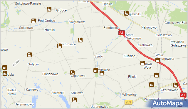 mapa Szatki gmina Choceń, Szatki gmina Choceń na mapie Targeo