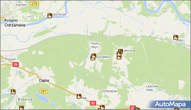 mapa Szczawno gmina Dąbie, Szczawno gmina Dąbie na mapie Targeo