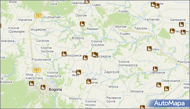 mapa Szczeglice, Szczeglice na mapie Targeo