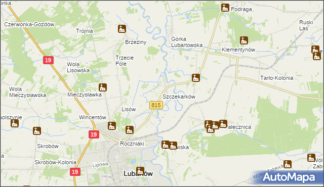 mapa Szczekarków gmina Lubartów, Szczekarków gmina Lubartów na mapie Targeo