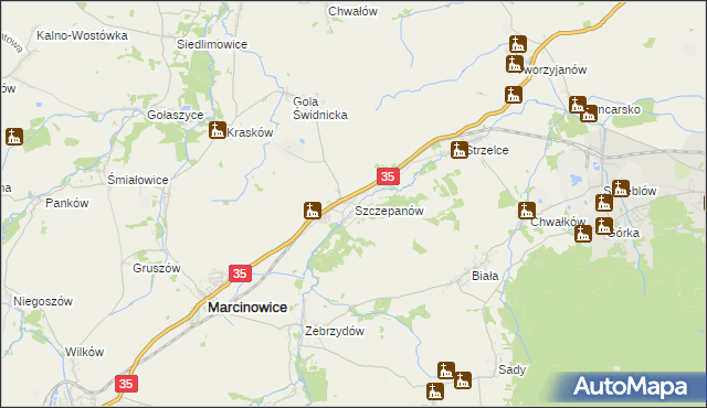 mapa Szczepanów gmina Marcinowice, Szczepanów gmina Marcinowice na mapie Targeo