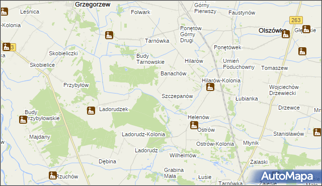 mapa Szczepanów gmina Olszówka, Szczepanów gmina Olszówka na mapie Targeo