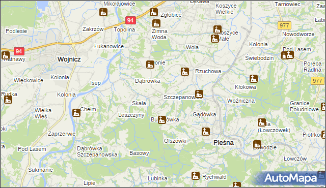 mapa Szczepanowice gmina Pleśna, Szczepanowice gmina Pleśna na mapie Targeo