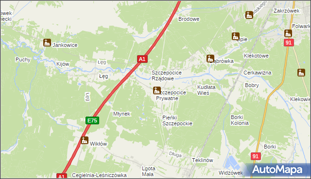 mapa Szczepocice Prywatne, Szczepocice Prywatne na mapie Targeo