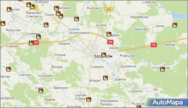 mapa Szczerców, Szczerców na mapie Targeo