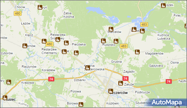 mapa Szczercowska Wieś, Szczercowska Wieś na mapie Targeo