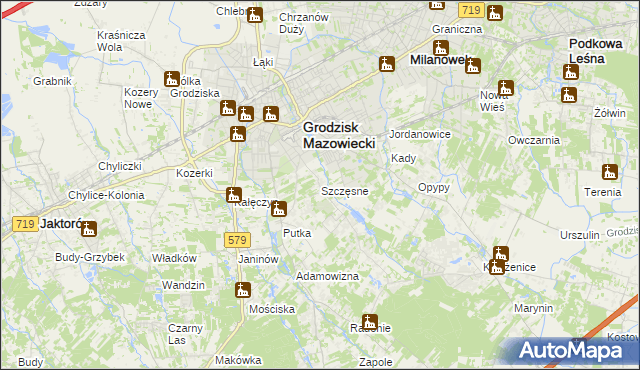 mapa Szczęsne gmina Grodzisk Mazowiecki, Szczęsne gmina Grodzisk Mazowiecki na mapie Targeo