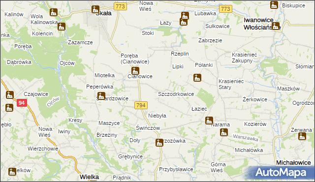 mapa Szczodrkowice, Szczodrkowice na mapie Targeo