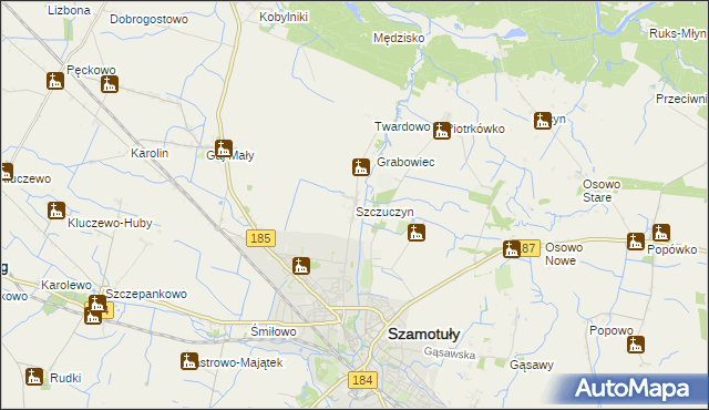 mapa Szczuczyn gmina Szamotuły, Szczuczyn gmina Szamotuły na mapie Targeo