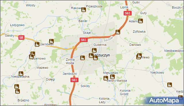 mapa Szczuczyn powiat grajewski, Szczuczyn powiat grajewski na mapie Targeo