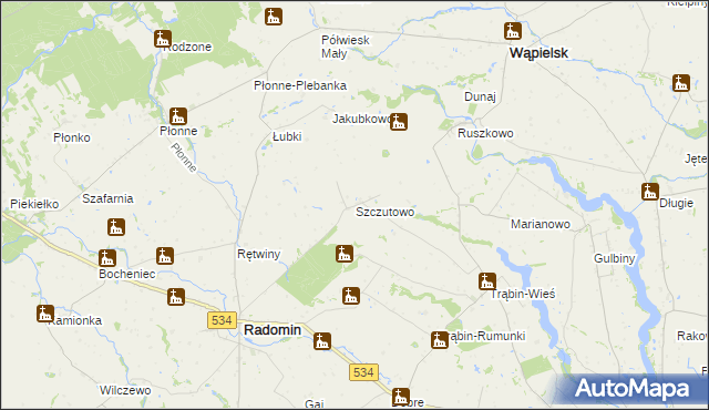 mapa Szczutowo gmina Radomin, Szczutowo gmina Radomin na mapie Targeo