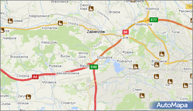 mapa Szczyglice gmina Zabierzów, Szczyglice gmina Zabierzów na mapie Targeo