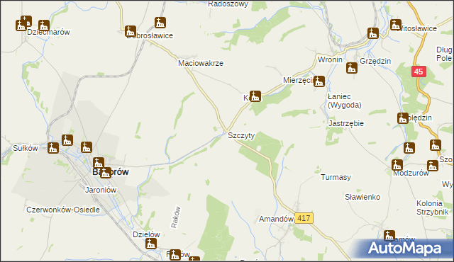 mapa Szczyty gmina Baborów, Szczyty gmina Baborów na mapie Targeo