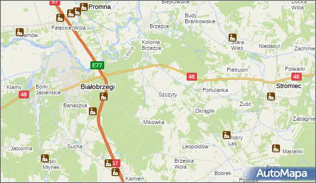 mapa Szczyty gmina Białobrzegi, Szczyty gmina Białobrzegi na mapie Targeo