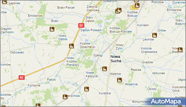mapa Szeligi gmina Nowa Sucha, Szeligi gmina Nowa Sucha na mapie Targeo