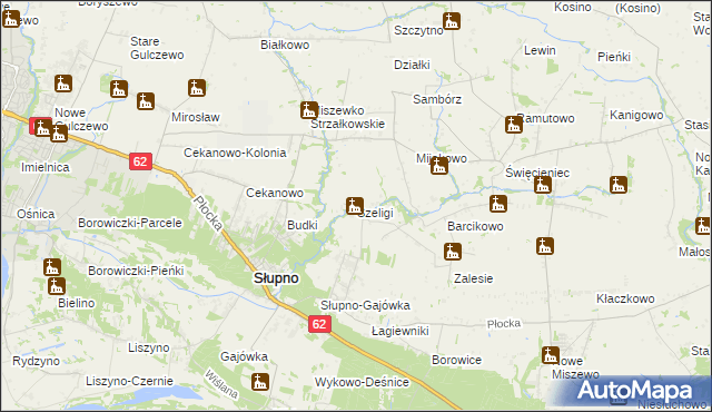 mapa Szeligi gmina Słupno, Szeligi gmina Słupno na mapie Targeo