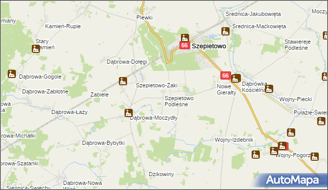 mapa Szepietowo Podleśne, Szepietowo Podleśne na mapie Targeo