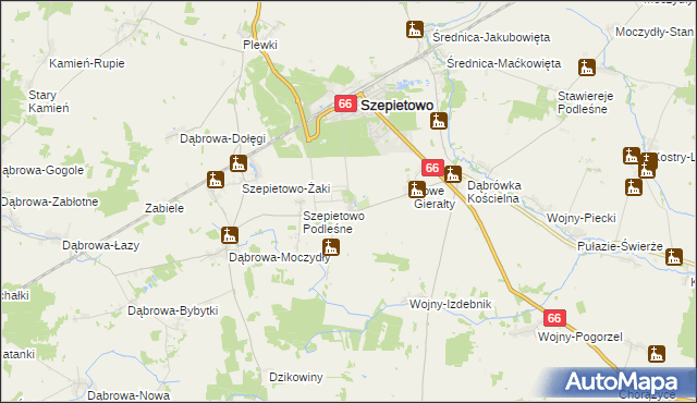 mapa Szepietowo-Wawrzyńce, Szepietowo-Wawrzyńce na mapie Targeo