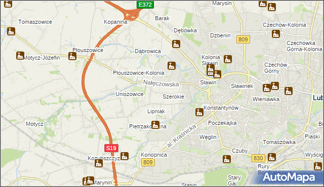 mapa Szerokie gmina Konopnica, Szerokie gmina Konopnica na mapie Targeo