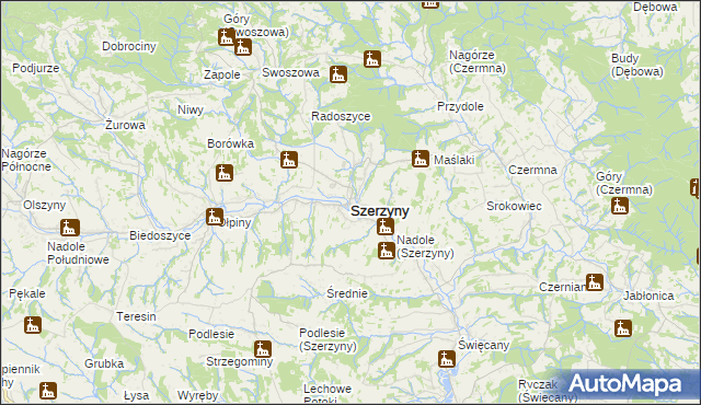 mapa Szerzyny, Szerzyny na mapie Targeo