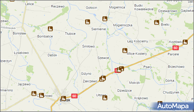 mapa Szewce gmina Bielsk, Szewce gmina Bielsk na mapie Targeo