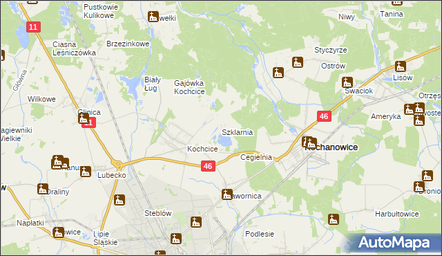mapa Szklarnia gmina Kochanowice, Szklarnia gmina Kochanowice na mapie Targeo