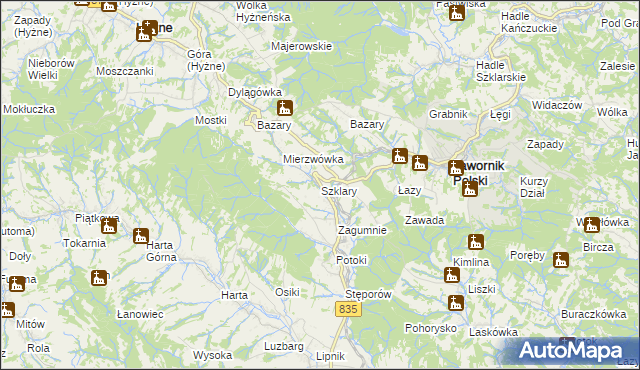 mapa Szklary gmina Hyżne, Szklary gmina Hyżne na mapie Targeo